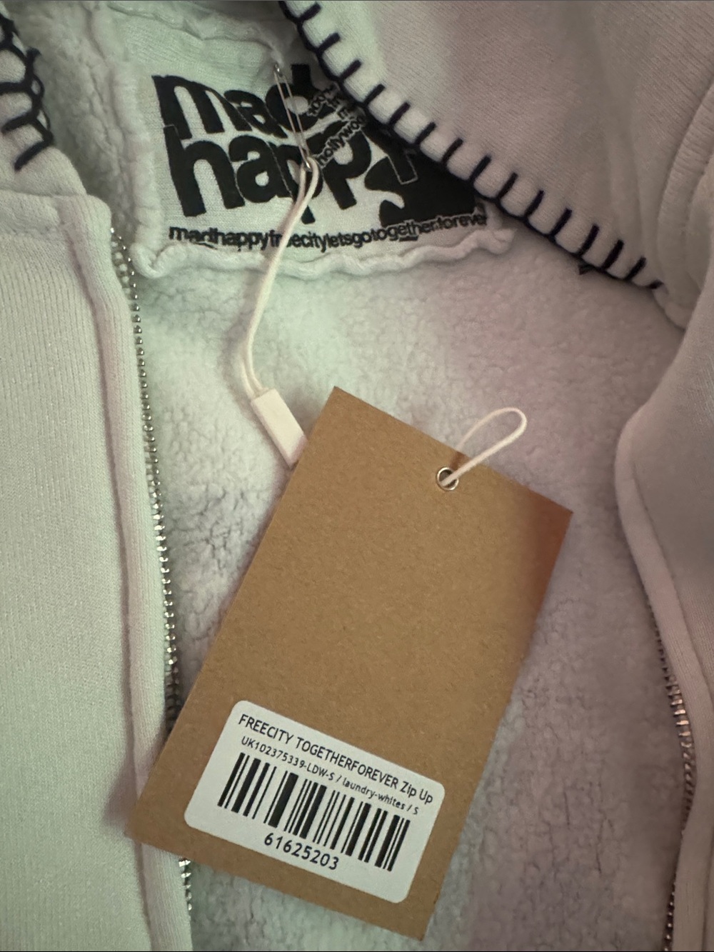 Madhappy FREE CITY White Zip-Up Hoodie with Navy and Red Logos - Picture 2 of 2